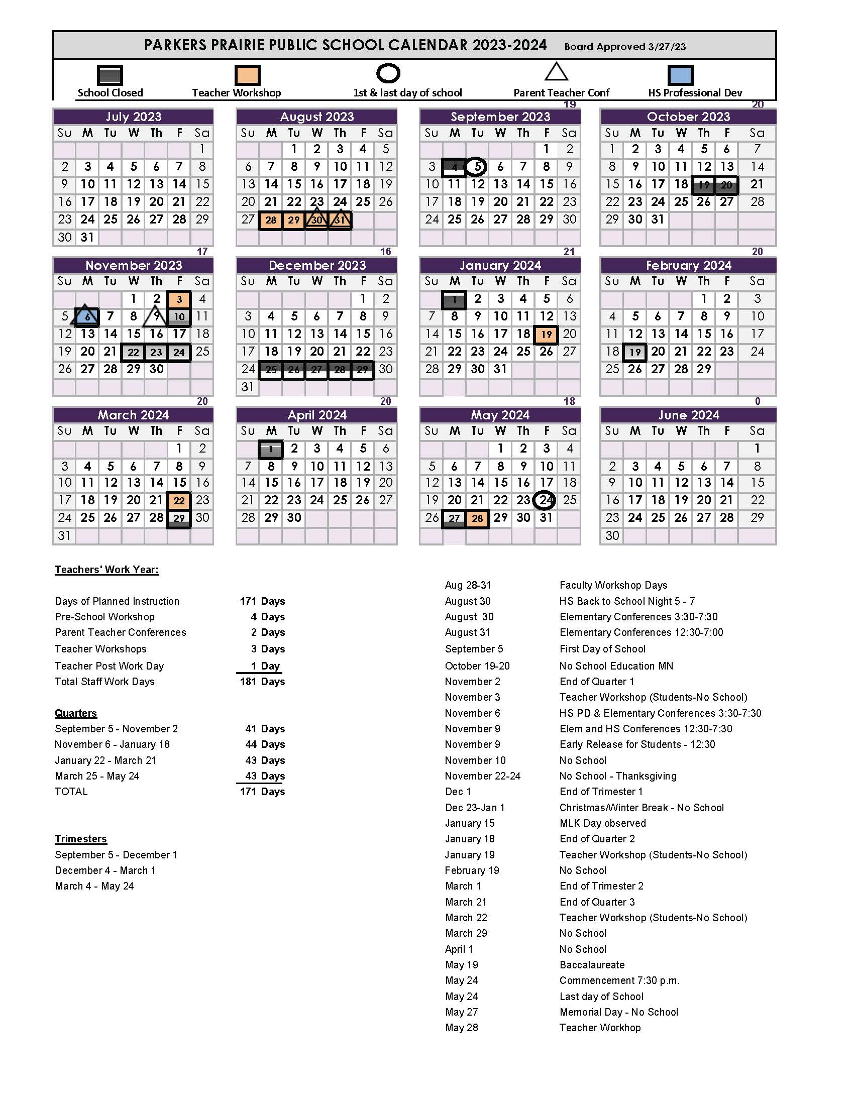 2023-24 Calendar, approved
